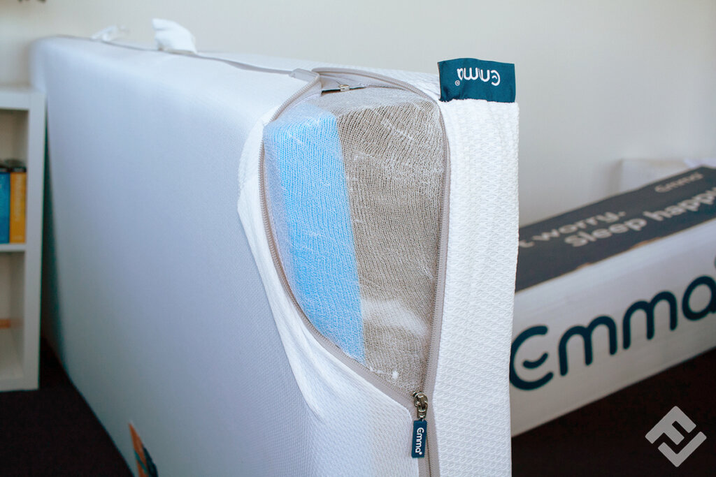 Emma II mattress with opened zip